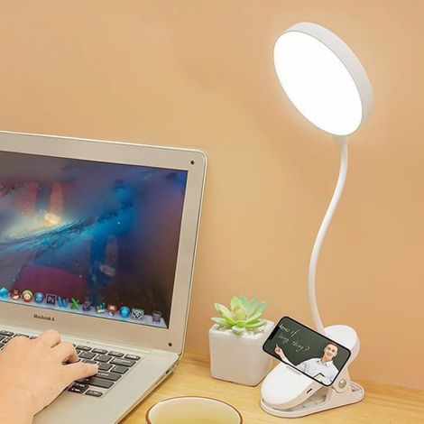 Lampe De Bureau - Pince Métallique - Col De Cygne 360° - 3 Températures De Lumière - USB Rechargeable 1800 mAh - Pour Bureau Lit Étagère - 1 Pièce (1/5)