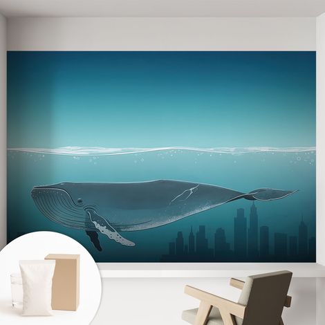 Papier peint intissé mural avec imprimé pour décoration pour salon pour chambre à coucher pour entrée Harmonie aquatique 152x104 cm (1/5)