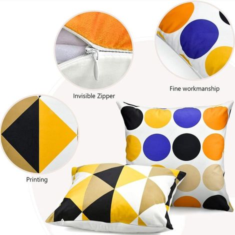 Lot de 4 Housses de Coussin Décoratives en Coton et Lin - Motif Géométrique - pour Canapé Chambre à Coucher Bureau - 45 x 45 cm MNS (1/4)