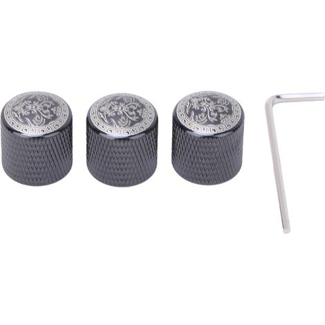 Schwarzer, gravierter Drehknopf aus Metall mit Kuppelform (3 Stück) Ersatzteil (1/5)