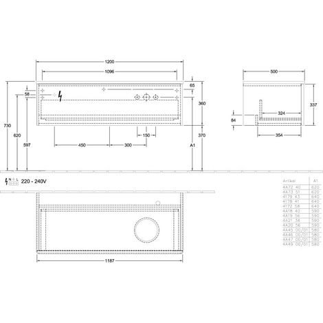 Villeroy & Boch K34150GK WTUS Antao K345 1200x360x500mm