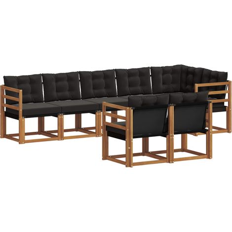 vidaXL Outdoor Sofa Set with Cushion 8 pcs Natural and Black (1/4)
