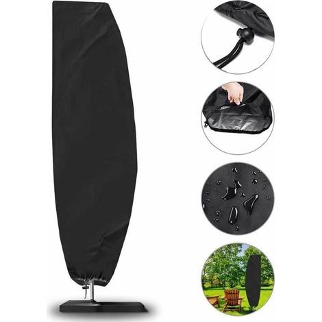 Housse de Parasol, 210D Housse de Parasol Jardin pour 2 à 4 m de 210D Grand Parasol Déporté, Couverture de Parasol Imperméable Housse de Parasol Extérieur Noir, 205 x 57 x 48/25 cm