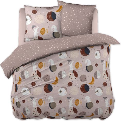Housse de couette réversible + 2 taies d’oreiller – 240 x 220 cm – Coton 57 fils – SKY DREAM