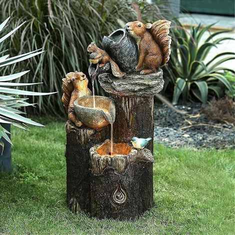 Fontaine solaire avec famille de canards en résine, statue de fontaine canard, décoration de jardin, fontaine d'extérieur, aménagement paysager, jardin arrière,écureuil