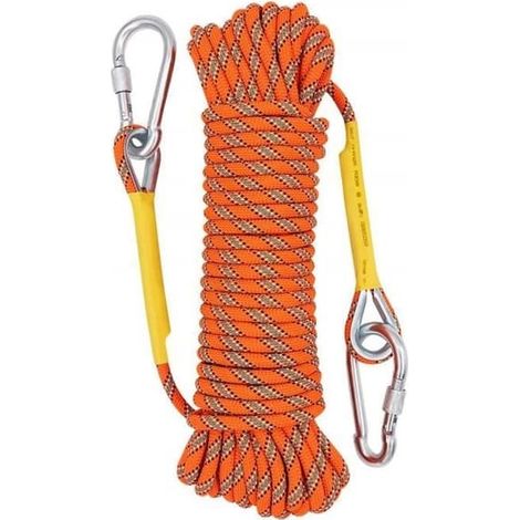 Corde de sécurité d'escalade extérieure de 20 m, résistante à la déchirure, pour l'alpinisme et le sauvetage, avec 2 mousquetons. (1/4)