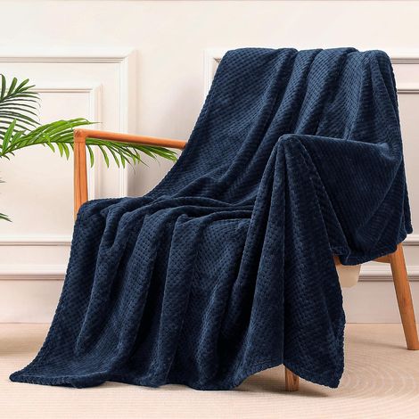 Plaid Couverture Polaire, Jeté de Canapé en Flanelle, Bleu Marine (1/5)