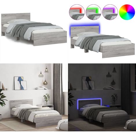 Bettgestell mit Kopfteil und LED-Leuchten Grau Sonoma 100x200cm - Bettsystem - Doppelbett - Holzrahmen - LED Beleuchtung - Kopfendeckchen - Home & Living (1/5)