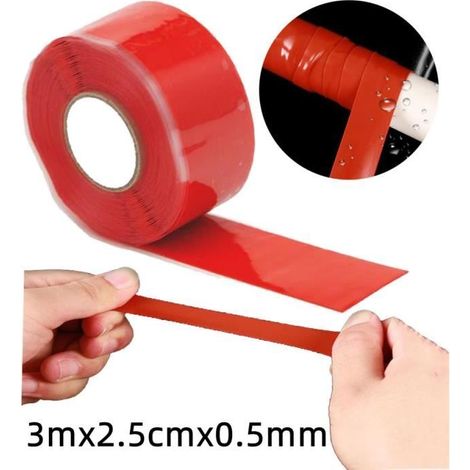 Ruban Adhésif Étanche - - - Rouge - Silicone - 3m2.5cm0.5mm - Pour Fissure/Tuyaux (1/4)