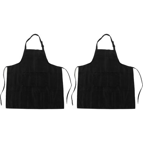 Tablier de cuisine imperméable réglable, bavoir souple et respirant avec poche, pour barbecue, pâtisserie, lot de 2 noir (1/5)