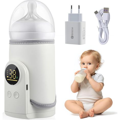 Tragbarer Babyflaschenwärmer, kabelloser USB-Flaschenwärmer mit LED-Bildschirm und Nachtlicht, schnelles Aufheizen, 8000 mAh, elektrischer Flaschenwärmer für Wasser, Muttermilch oder Milchnahrung