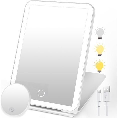 Kosmetikspiegel, 3-farbige Beleuchtung, 10-fache Vergrößerung, Touchscreen, USB-aufladbar, für Reisen/Zuhause (1/5)