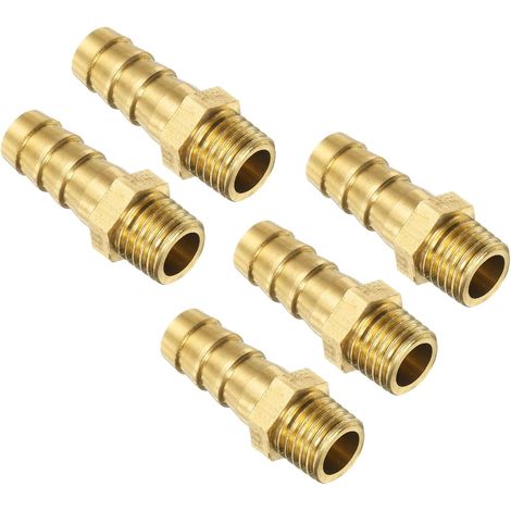 5Pcs Raccords En Laiton À Barbelure Métrique M12-1.5 Mâle À Barbelure Adaptateur Pour Tuyau ID 10mm Pour Eau Carburant Air (1/5)