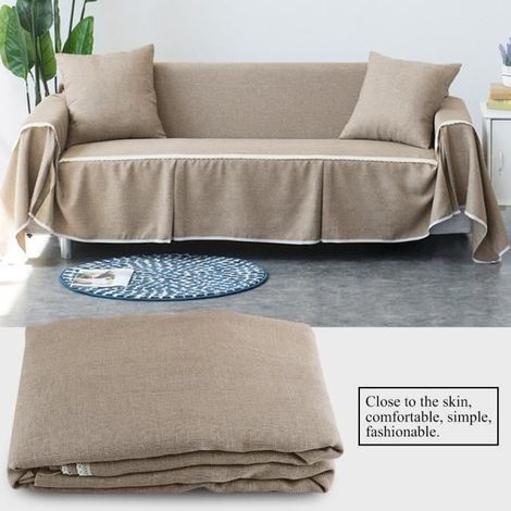 Housse de canapé en Tissu Imitation Lin - TAM - 3Places - Marron - Confortable et Pratique (1/4)