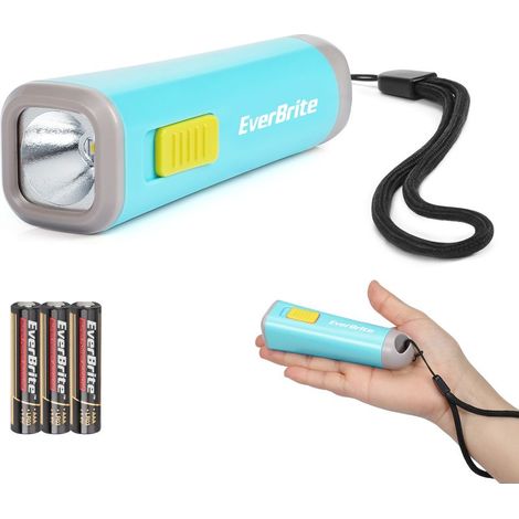 EverBrite Mini Lampe de Poche LED Enfant (Bleu), Lampe Torche Enfant avec Poids Léger (46g) et Lumière Jaune, Idéal pour Lecture, Camping, Promenade, 3 Piles AAA Incluse (1/5)