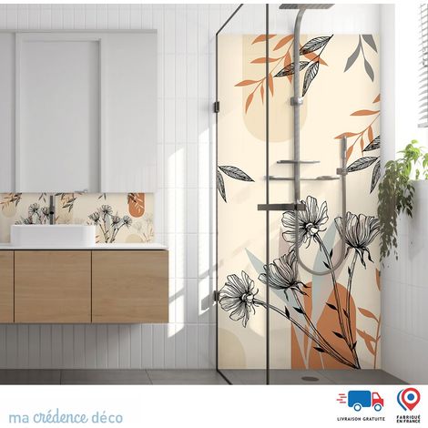 Panneau de douche : Fleurs graphiques - Couleur Rouge beige - Alu composite - 90 - 245 (1/3)