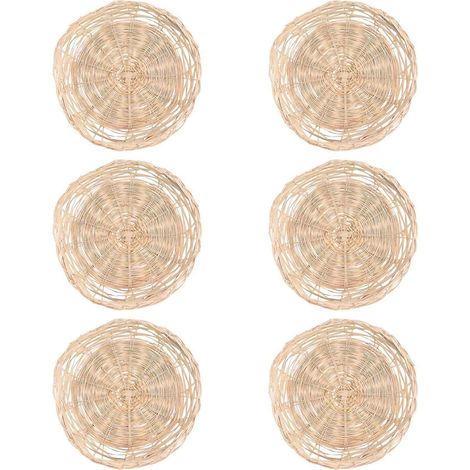 Lot de 6 porte-assiettes en bambou tressé rond de 25 cm, réutilisables, pour pique-nique ou fête. (1/5)