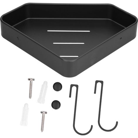 Étagère d'angle de douche noire en alliage d'aluminium pour salle de bain, toilettes, cuisine, dortoir, avec 2 crochets (1/5)