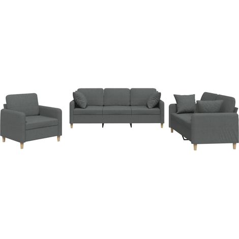 vidaXL Juego de sofás con cojines 3 piezas tela gris oscuro (1/2)