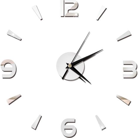 Mécanisme Horloge Grande Aiguilles, Autocollant D'horloge Murale 1mm, Miroir en Acrylique, Décor de Montre, Décoration Murale Moderne pour Maison, Bureau, Salle (Argent) (1/5)