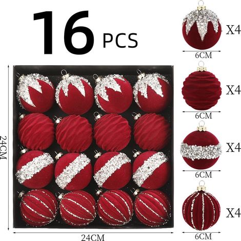 Boule De Noël En Velours - 16 Pièces - Diamètre 6 Cm - Décoration Arbre De Noël Et Intérieur - Sans Risque De Cassure