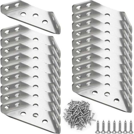 Connecteur d'angle de meuble universel 20 pièces, support d'angle triangulaire multifonctionnel en acier inoxydable, connecteur de fixation d'angle, cadre de support triangulaire de meuble, support d' (1/4)