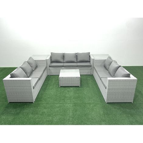 Fimous Rattan Garden Outdoor Furniture Set 9 Seater Rattan Garden Sofa Set with 2 Side Tables Light Grey Mixed (1/5)