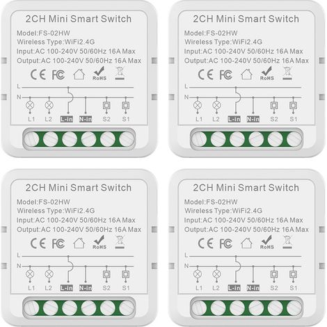 Module relais commutation WiFi 2 voies 16A, interrupteur marche/arrêt sans fil, double commande, télécommande Tuya APP, commande vocale, disjoncteur (1/5)