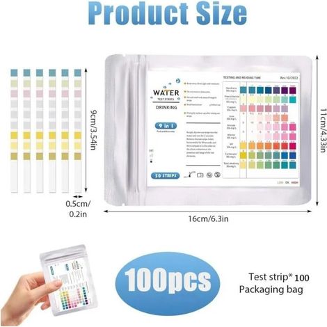 100 bandelettes de test d'eau potable 9 en 1, testeur de plomb, nitrate, pH, nitrite, chlore et dureté (1/5)
