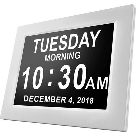 Horloge Calendrier avec Date Jour Heure 8 pouces LED avec Date Grande Police Alarme pour Personnes Âgées / Alzheimer et Enfants (1/4)