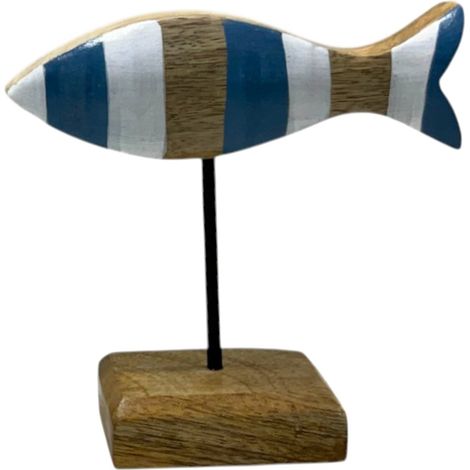Statuina decorativa a forma di pesce in legno blu per decorazioni marine, ornamento nautico per casa, ufficio e regalo unico