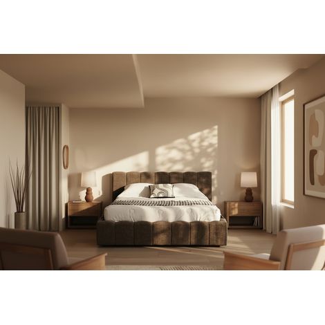 Lit Coffre 160x200 cm – Tissu Chenille Moka, Sommier à Lattes Inclus