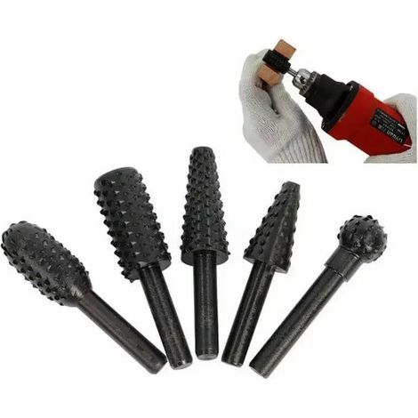 Lot de 5 fraises rotatives (tige de 6,35 mm) – Forets de sculpture sur bois/métal pour perceuses électriques et outils rotatifs (1/5)