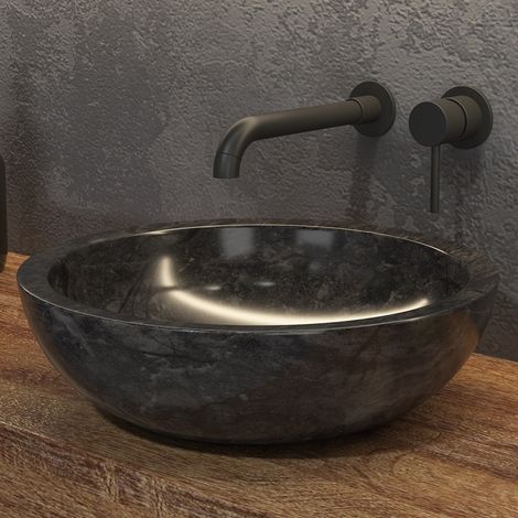 Lavabo bagno design da appoggio in marmo nero 40cm Litos-EN40 kamalu