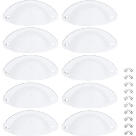 10 Pcs Poignée Blanc de Meuble Coquille Vintage Poignée pour Tiroir Armoire 82mm Bouton Porte Placard avec Vis