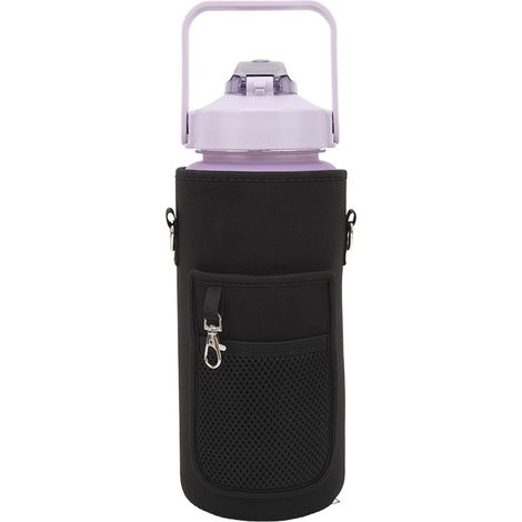 Gourde de sport portable 2000 ml extra grande pour la salle de sport, avec couvercle, poignée et dragonne, noire (1/5)