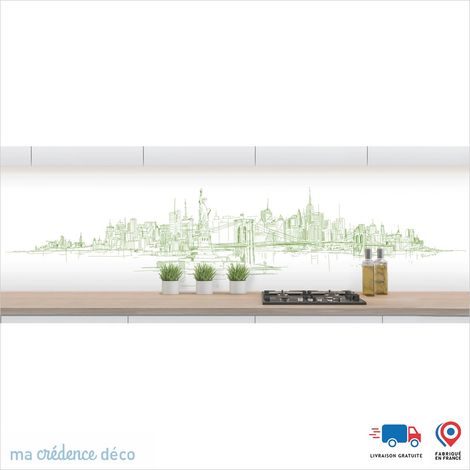 Crédence : Dessin New York 1 - Couleur Vert jaune - Alu composite - 60 - 120 (1/3)