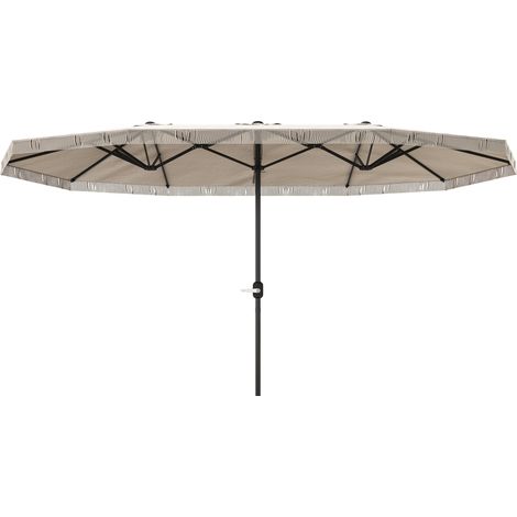 Parasol Udric Bohème Franges XXL Manivelle Tissu Résistant UV Beige Clair