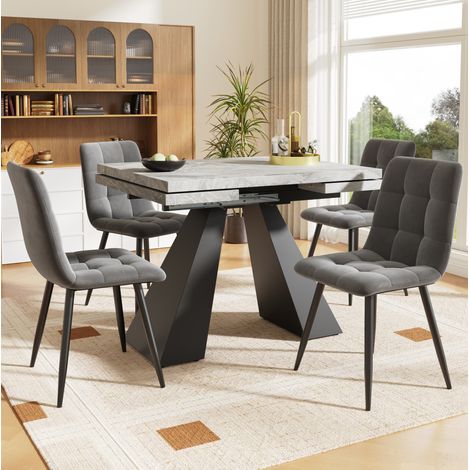 Set tavolo da pranzo allungabile 99-159 x 74 x 77 cm con 4 sedie grigie in velluto DESVIAE (1/5)