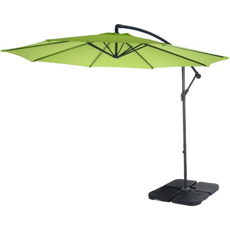 Sombrilla de protección solar desplazada Ø 3m inclinable poliéster/acero 11kg verde lima con soporte 040000941