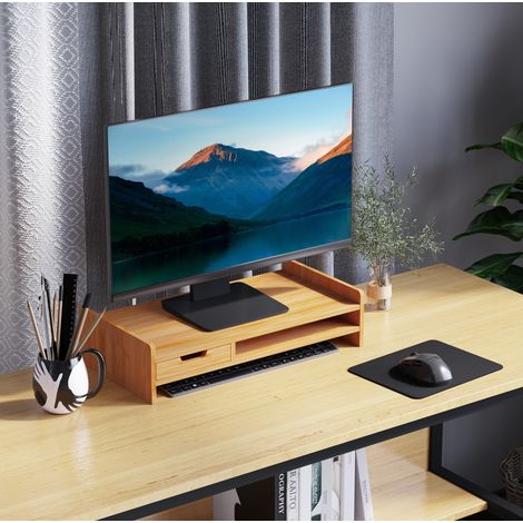 Monitorständer 49x25.5x11.5 cm Natur aus Bambus mit Schublade und Ablagefach (1/5)