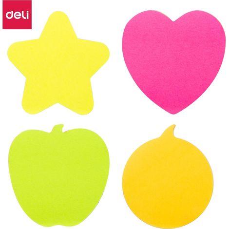 DELI Notas adhesivas con formas 4x20h 76x76mm colores surtidos neon