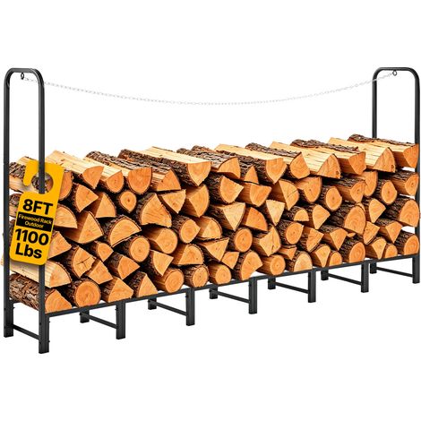 VEVOR Portalegna da Esterno Resistente 2415 mm 1/2 Corda Carico 500 kg, per Camino Patio Terrazzo, Struttura in Acciaio al Carbonio, Impilatore di Ceppi, Organizer in Metallo per Legna, Colore Nero (1/5)
