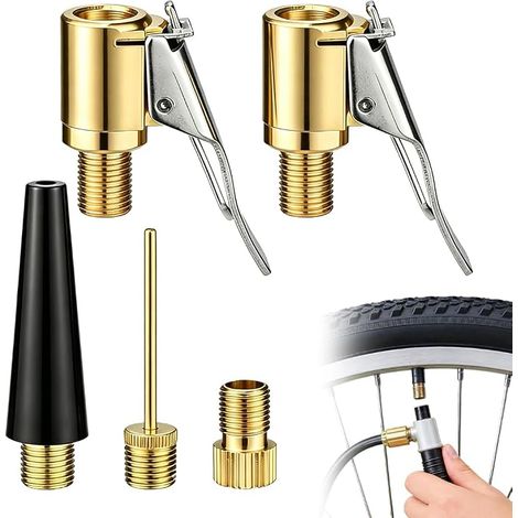 Valve pneu voiture, connecteur de valve de pompe à air en laiton avec clip, adaptateur valve velo, kit d'outils de pression d'air pour pneus de vélo et de voiture