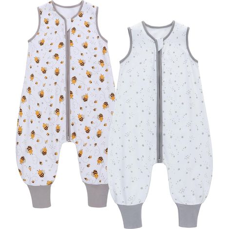Lot de 2 Sac de Couchage pour Bébé, 0.5 Tog Gigoteuse D'été à Pieds sans Manches pour Fille Garçon, Turbulette 100% Coton (1/5)
