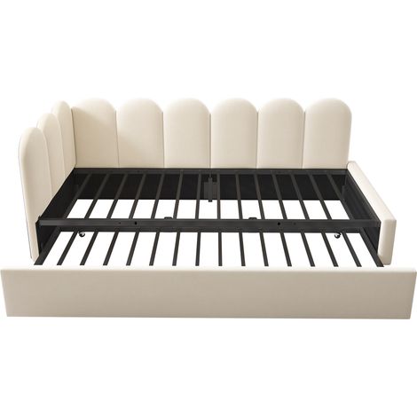 Cama banco capitoné de terciopelo beige 90 x 200 cm con cama nido 90 x 190 cm (1/5)