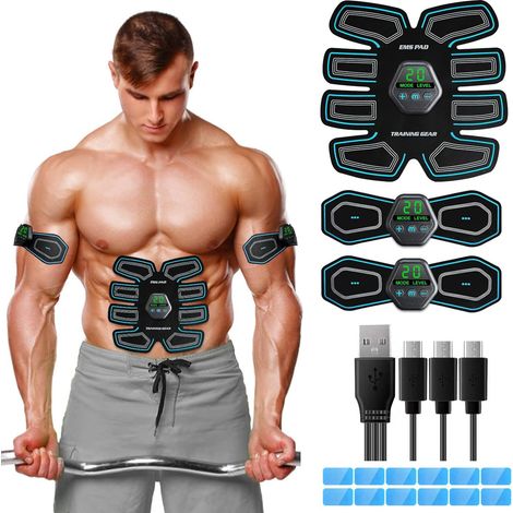 Ceinture abdominale électrostimulateur EMS, appareil de musculation pour abdominaux, 10 modes et 20 intensités, 12 tampons de rechange inclus (1/4)