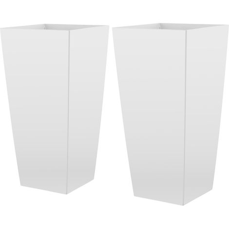 Mophorn Macetas altas para plantas de 655 mm, juego de 2 unidades, ideales para interiores y exteriores, incluyen ruedas con freno, tapón de drenaje y depósito, color blanco (1/5)
