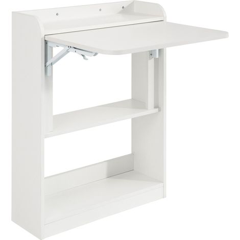 SoBuy Scrivania Salvaspazio Scrivania Ufficio con Ripiani Tavolo Pieghevole da Parete Tavolo Richiudibile per Computer Scrittoio da Lavoro Bianca 64x58x82cm FWT92-W (1/5)