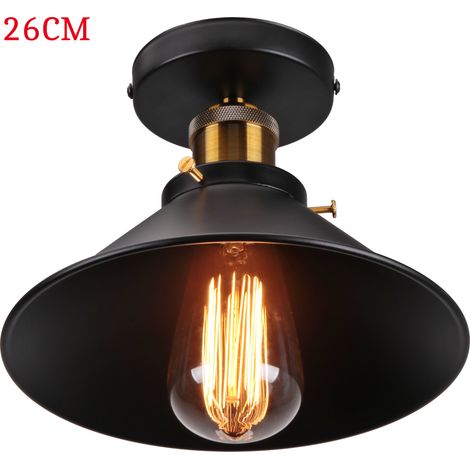 Ceiling Light Vintage Retro Ceiling Lamp Industrial Iron Lampshade 26cm for Bedroom Kitchen Loft All Black (1/5)